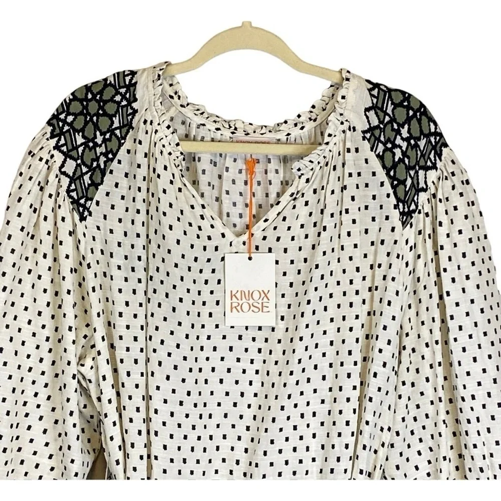 Women’s 3/4 Sleeve A-Line Dress • Knox Rose • Ivory Polka Dots - Picture 6 of 7